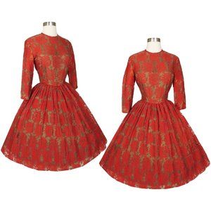 Vintage 50s 60s Floral Garden Party Rockabilly Full Skirt Dress XS Extra Small